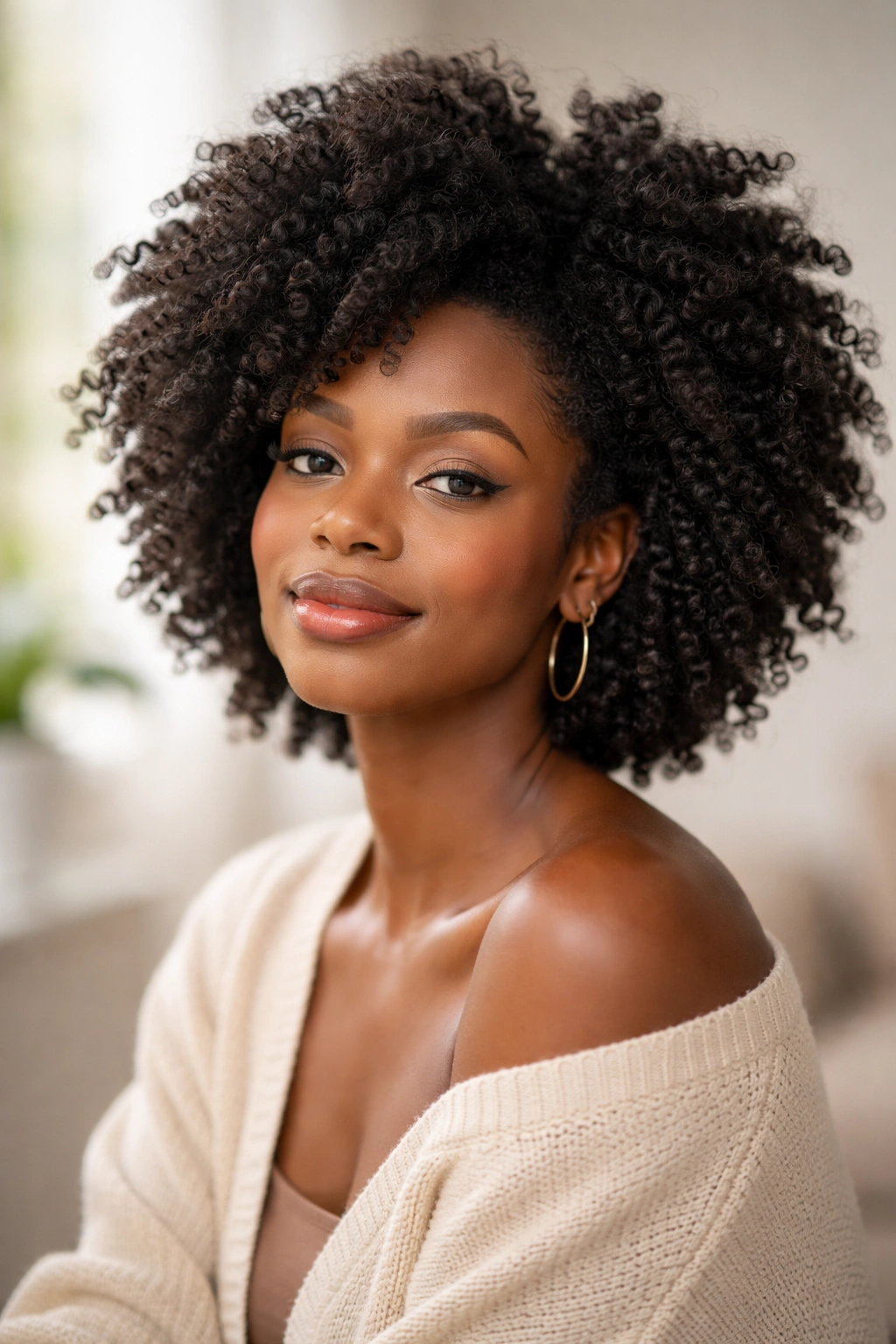 Confident person with defined 4C coils in a neutral setting