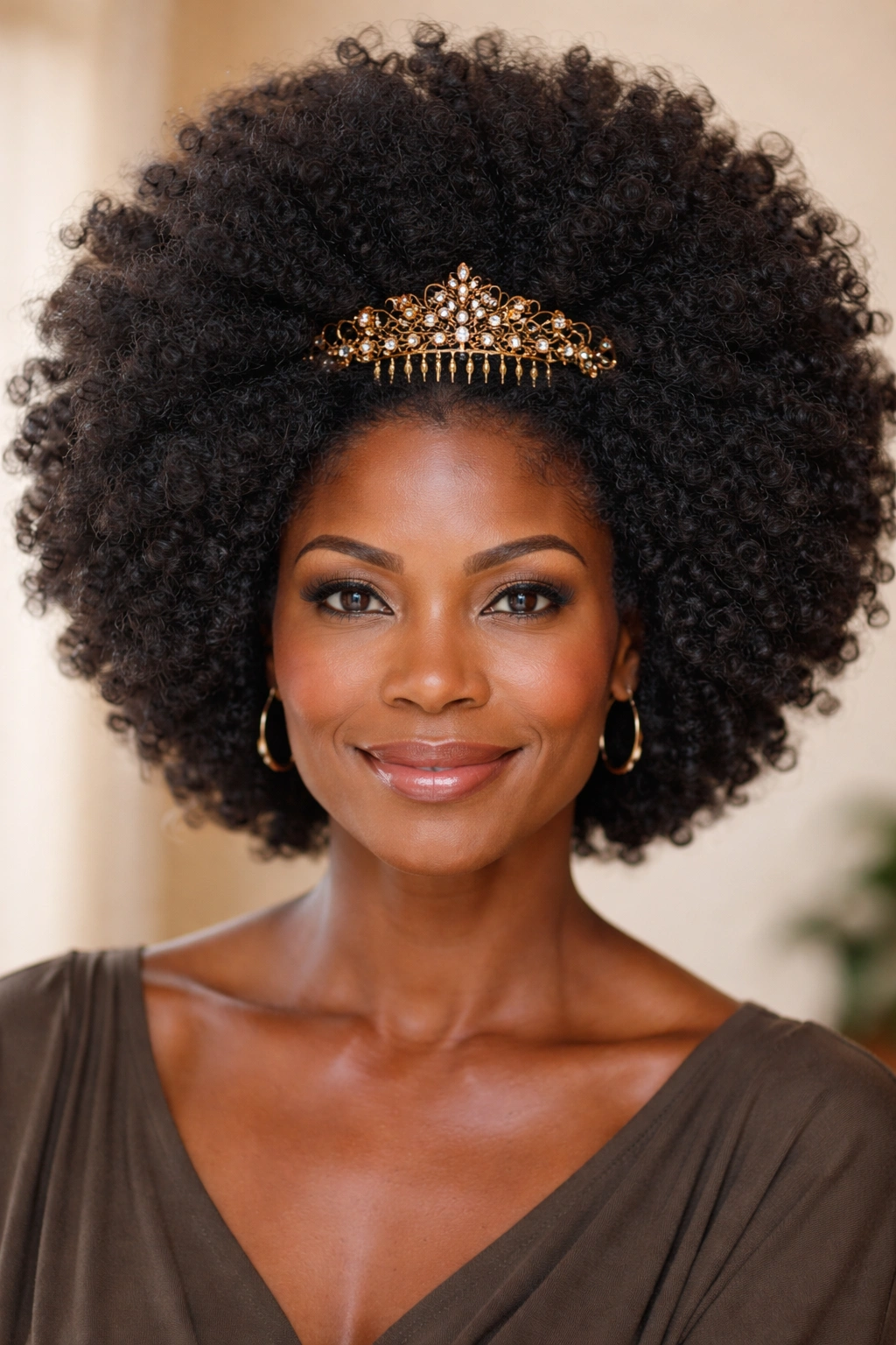 Afro hairstyle with decorative comb centered