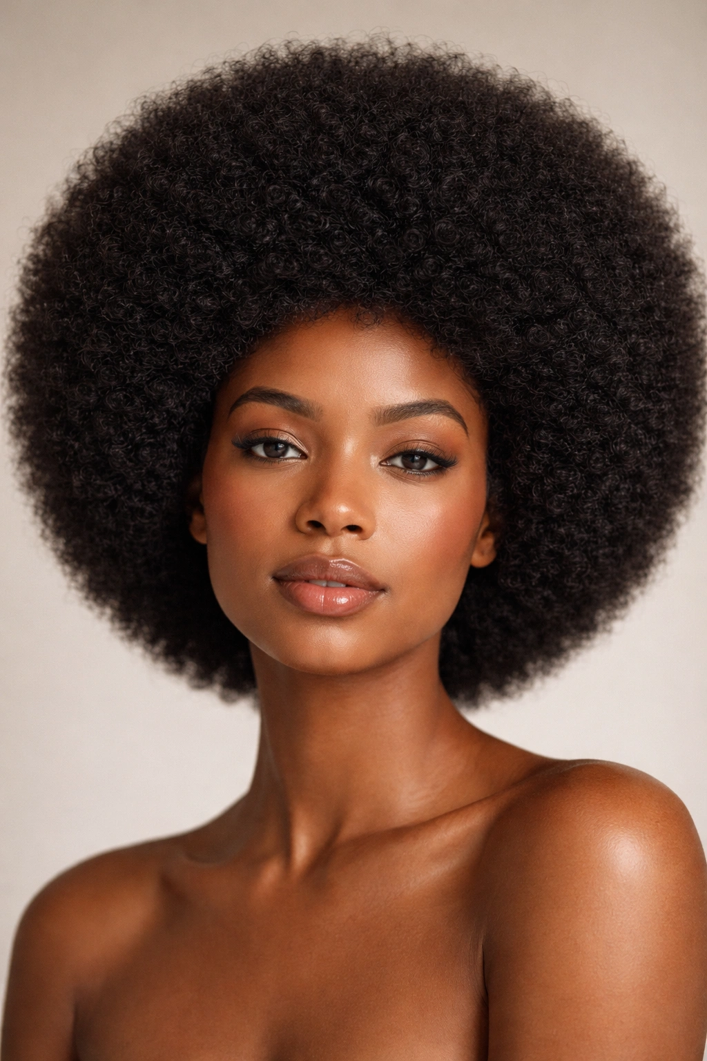 Front view of a defined afro with crisp perimeter in a clean studio