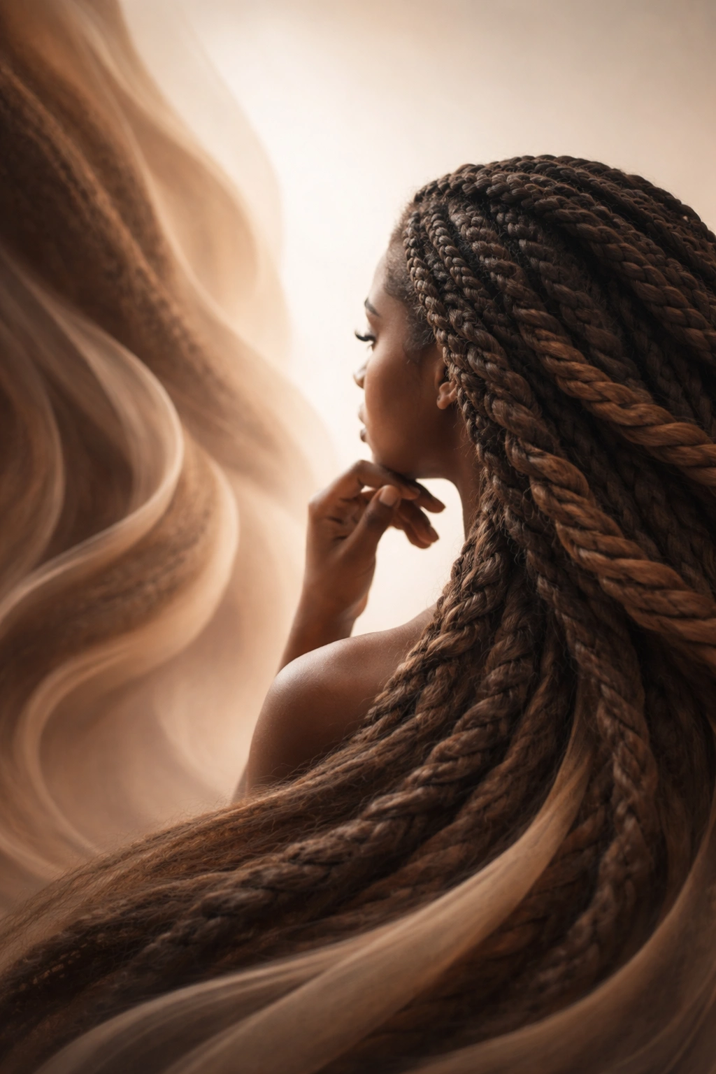 Abstract silhouette suggesting reflection on afro extension styles