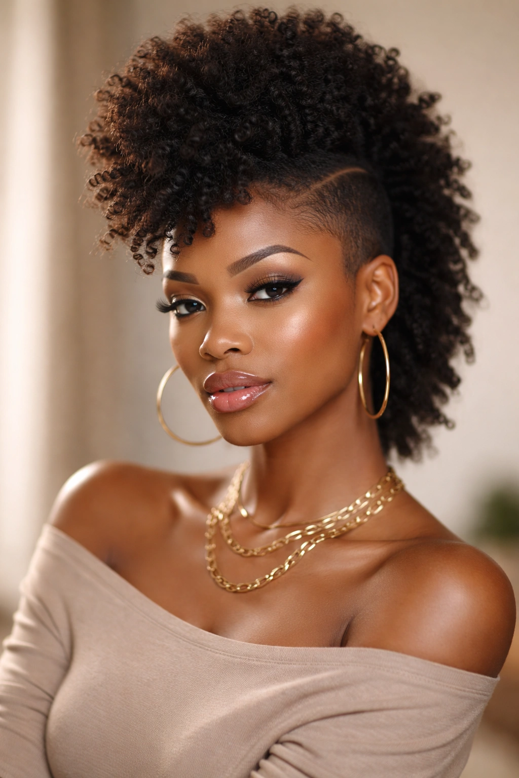 Portrait of a person with an afro mohawk expressing confidence and self-expression