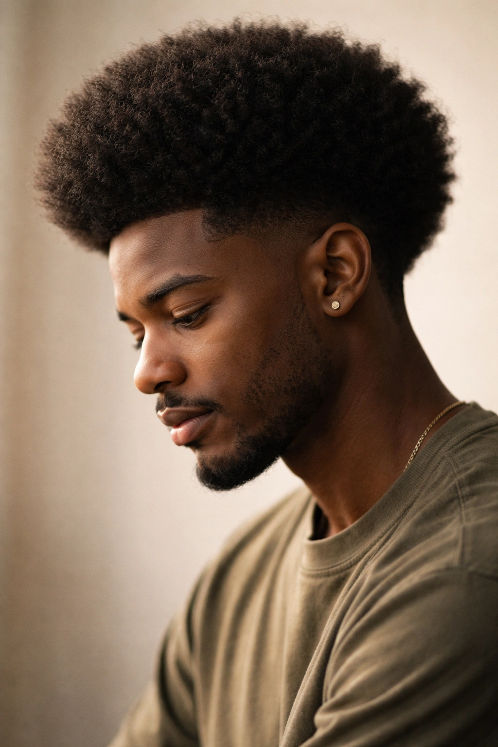 Thoughtful portrait of a person with an Afro hairstyle