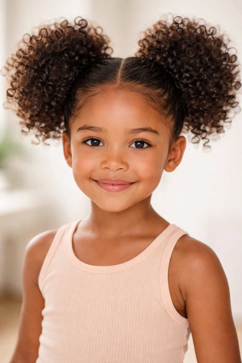 Two high Afro Puffs on a child's head showing natural curls