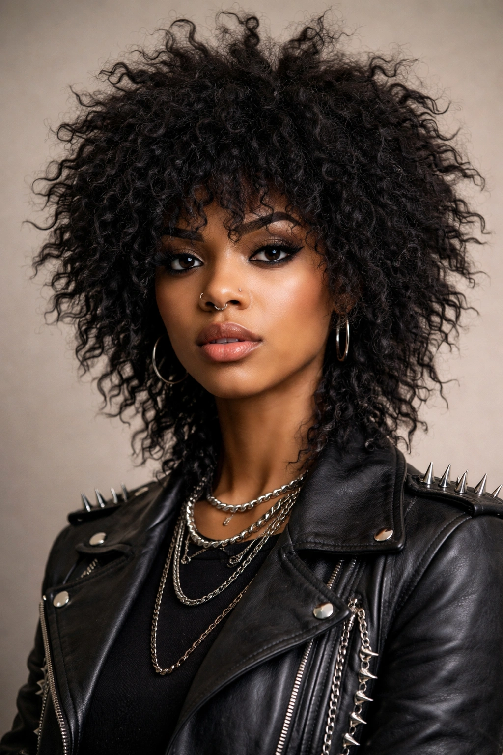 Close-up of an Afro with a shag cut showing layered texture and feathered edges.
