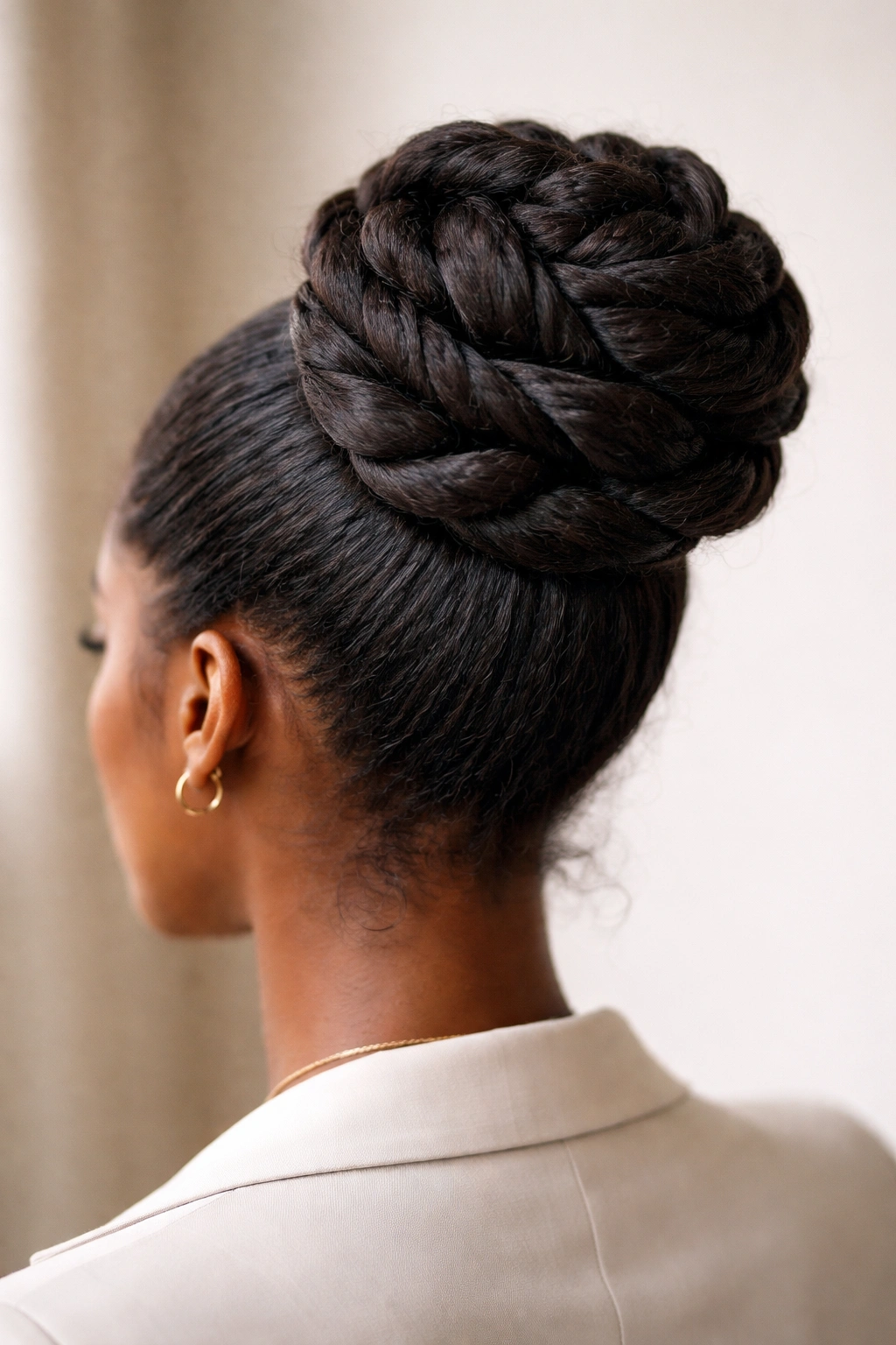 Close-up of a twisted wrap bun showing overlapping twists and texture.