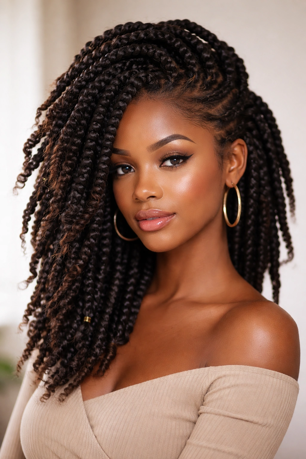 Portrait of a person with an elegant Afro twist hairstyle highlighting texture and style
