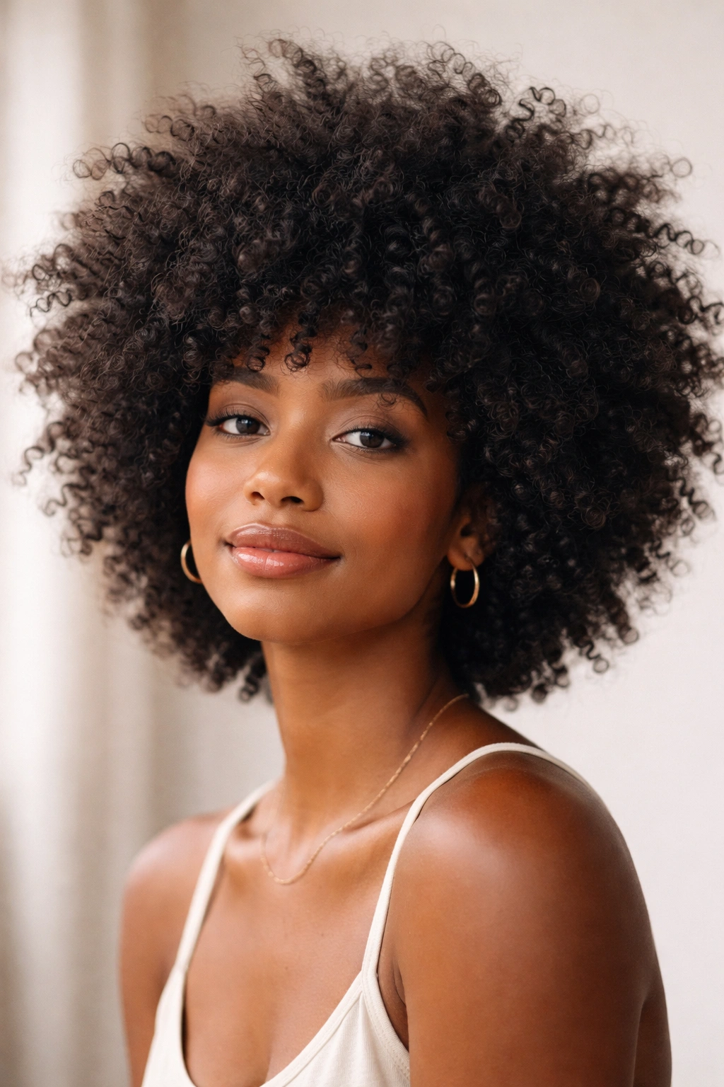 Close-up of a fluffy wash-and-go afro with voluminous natural curls