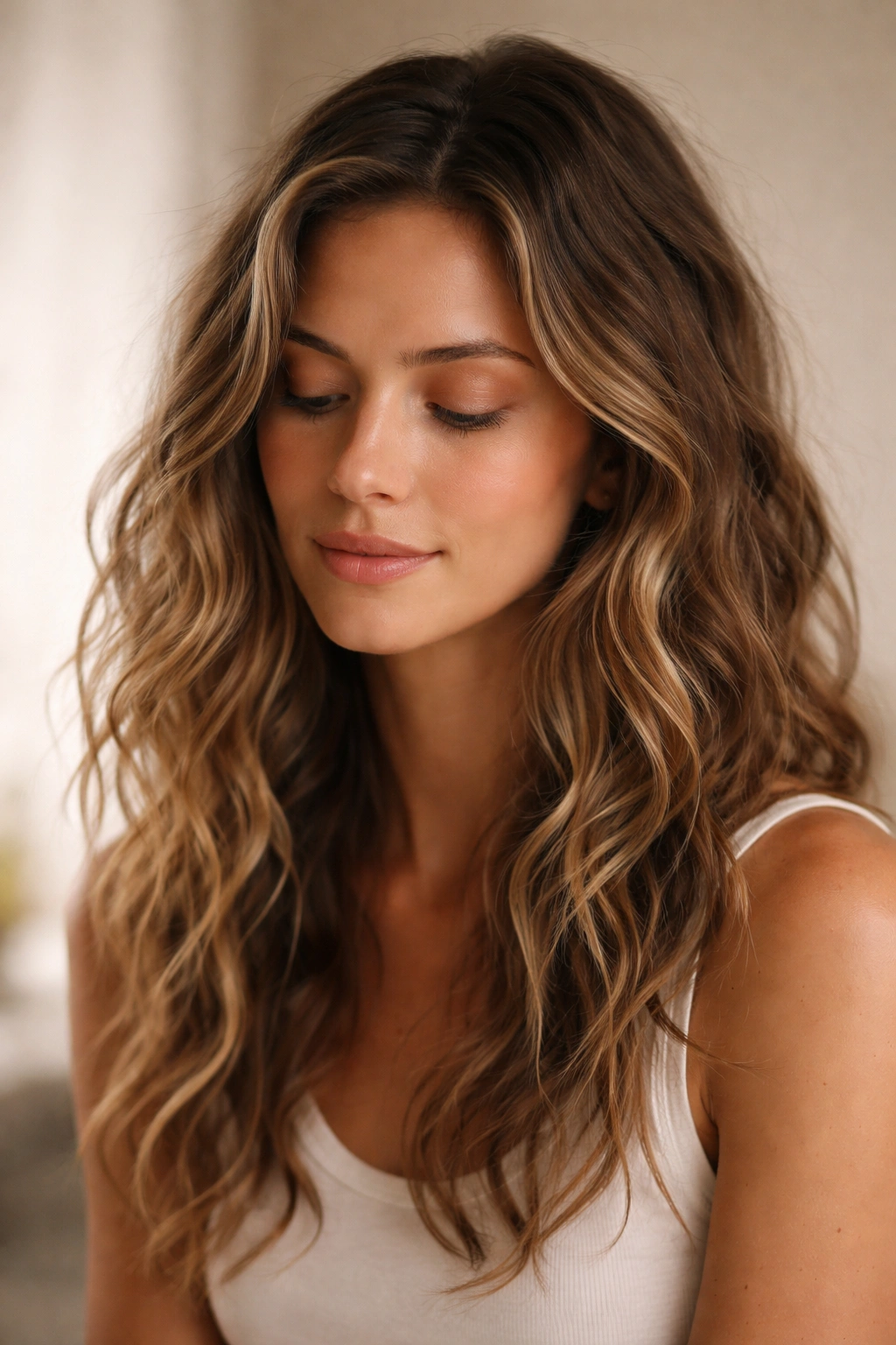 Thoughtful portrait with natural air-dried waves