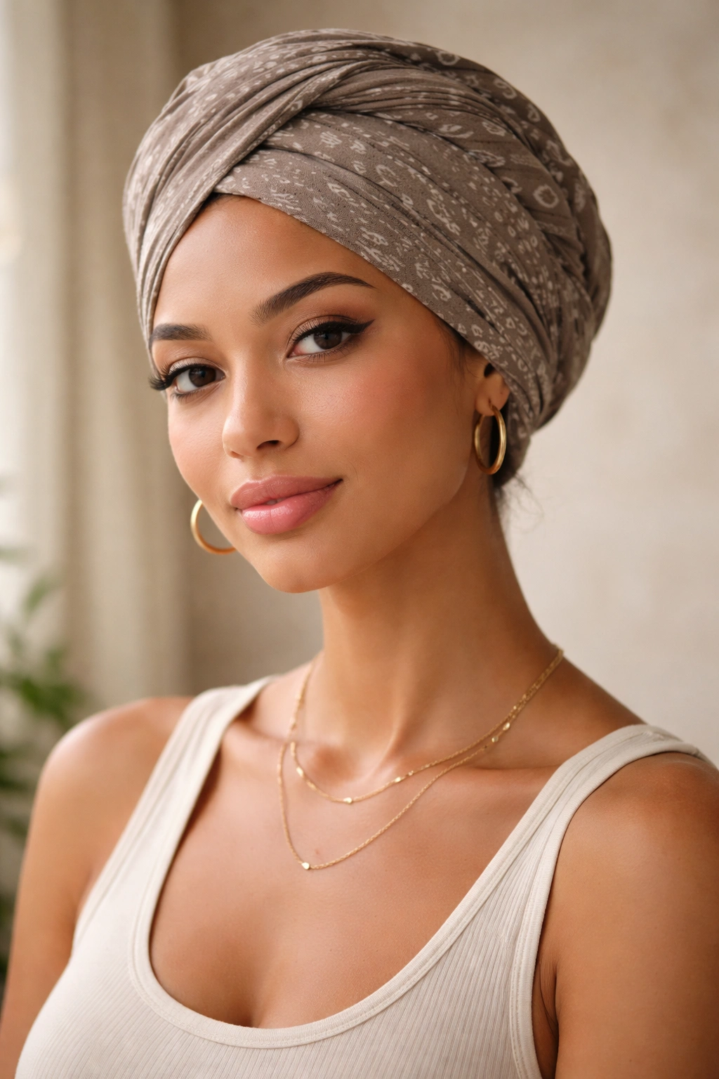 Full-head bandana headwrap covering curls
