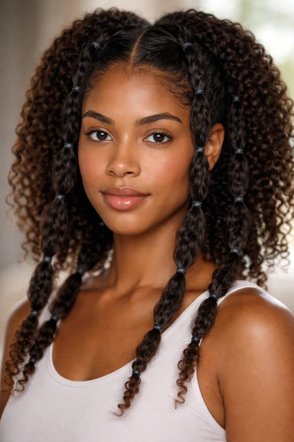 Head showing hair banding for stretched curls