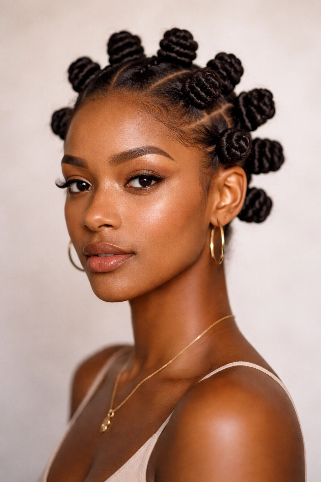 Full head of Bantu knots arranged neatly on the scalp