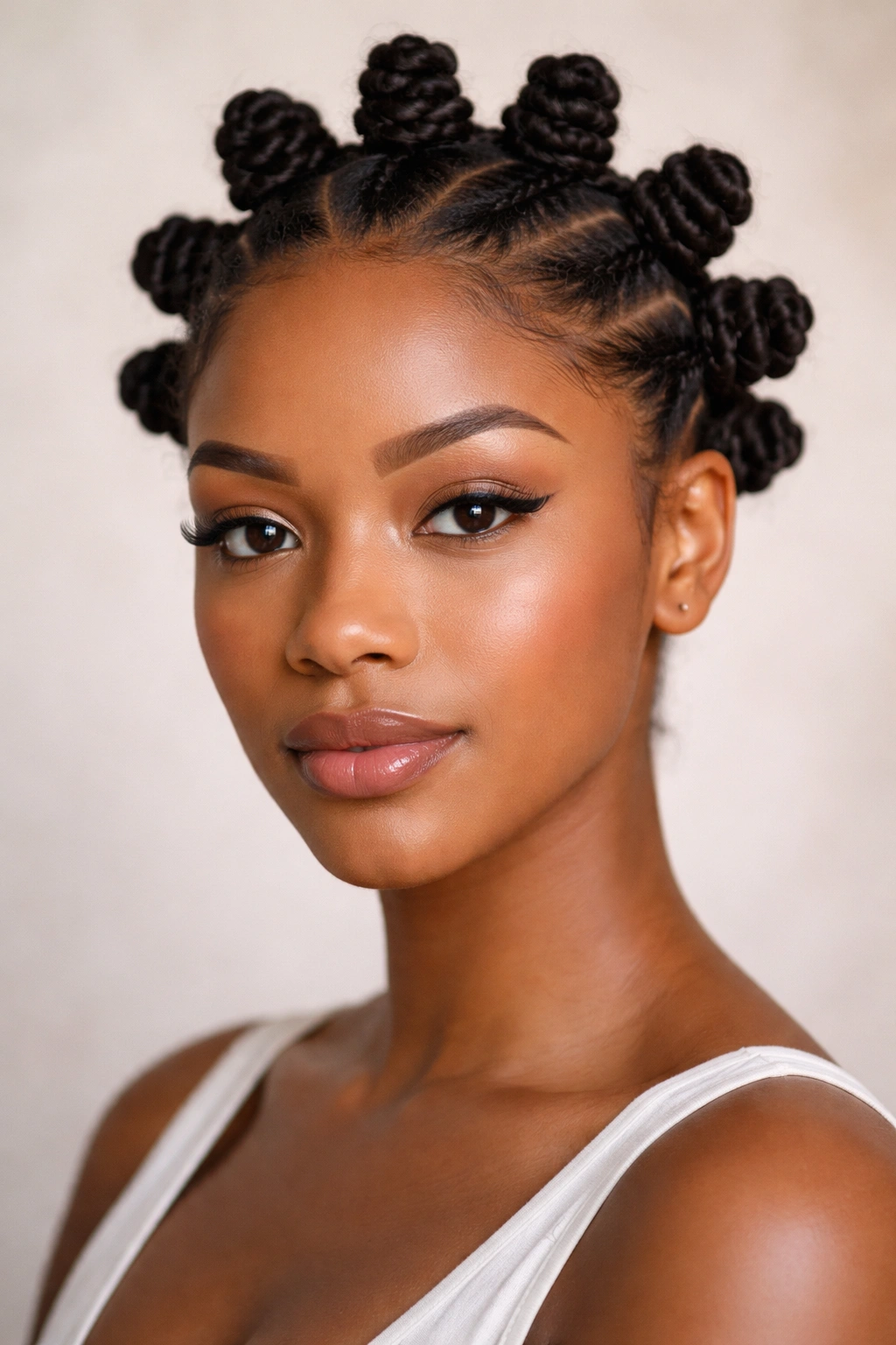 Bantu knots hairstyle with small knots near the scalp