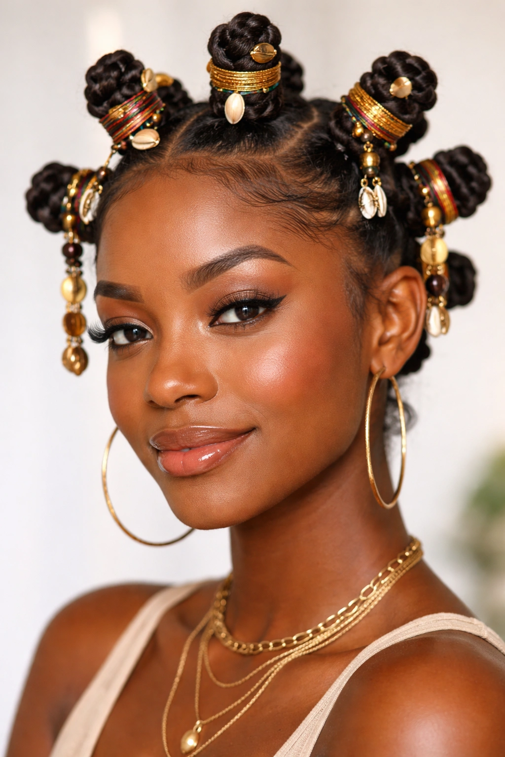 Bantu knots with decorative beads for playful texture