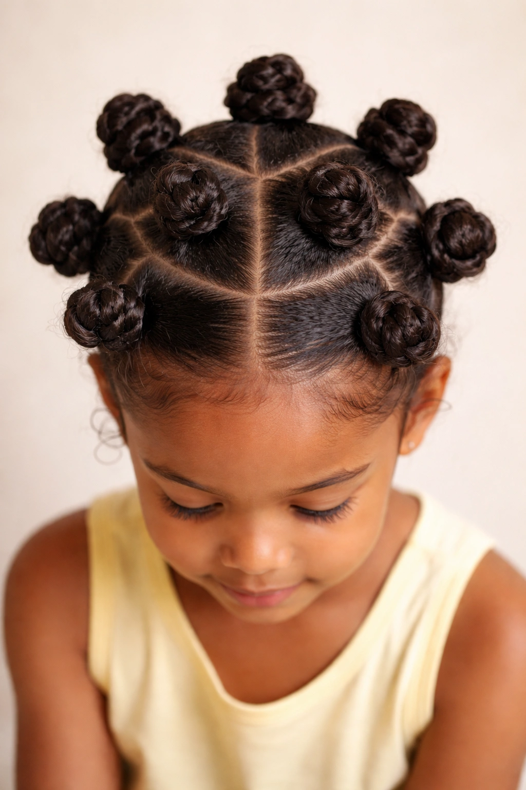 Child with small bantu knots on scalp