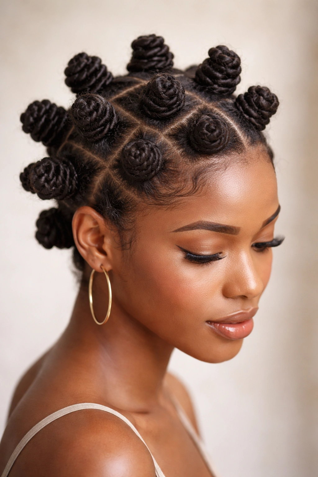 Crown of Bantu knots on 4c hair.