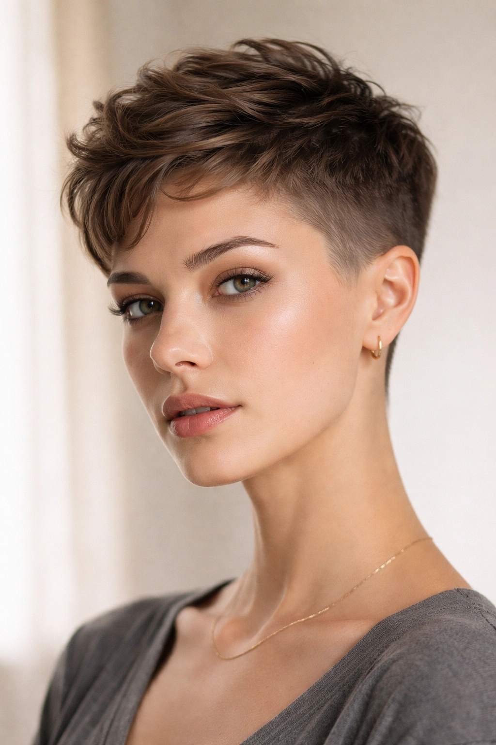 Close-up of a pixie fade with a subtle gradient from nape to crown.
