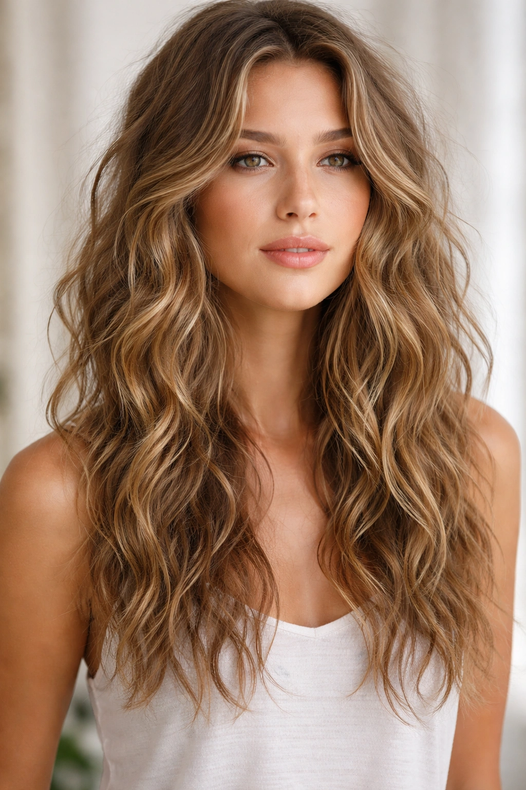 Close-up of loose curly beach waves with undone texture