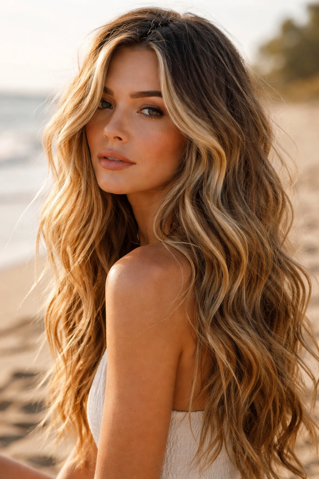 Textured beach waves with highlights showing sun-kissed color and dimensional waves.