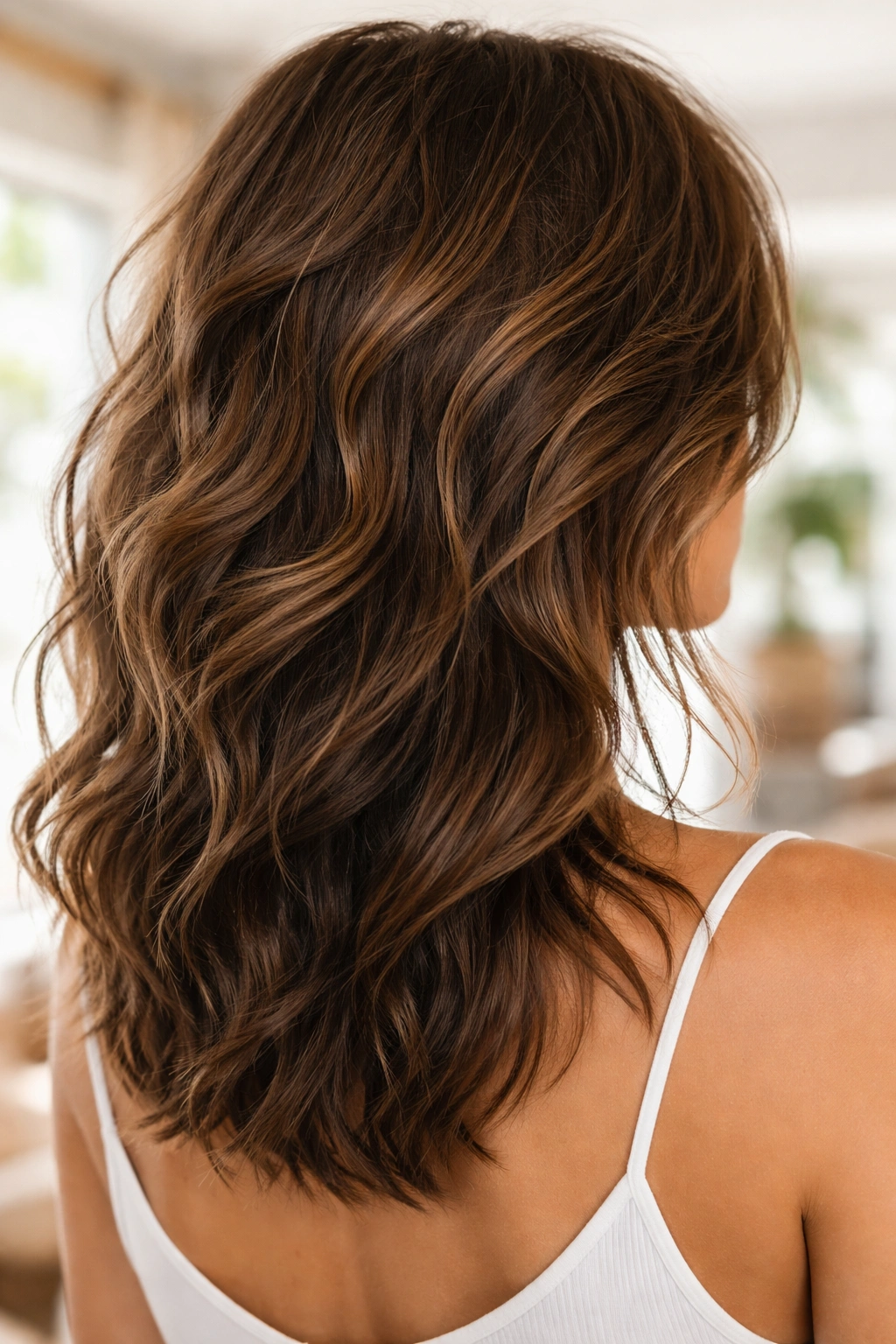Beachy brown waves with undercut layers and volume