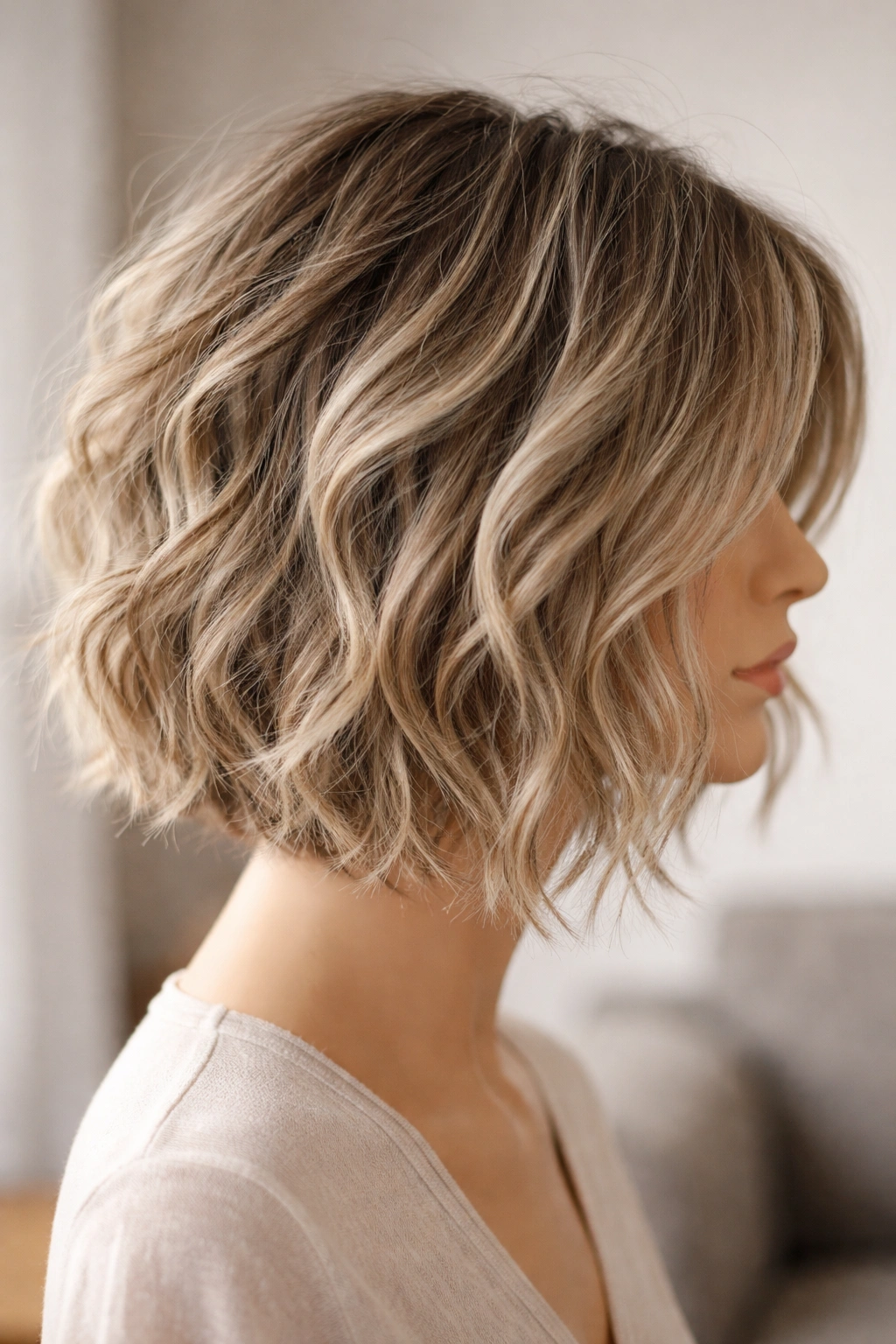 Tousled beach waves bob on a mannequin head with undone texture.