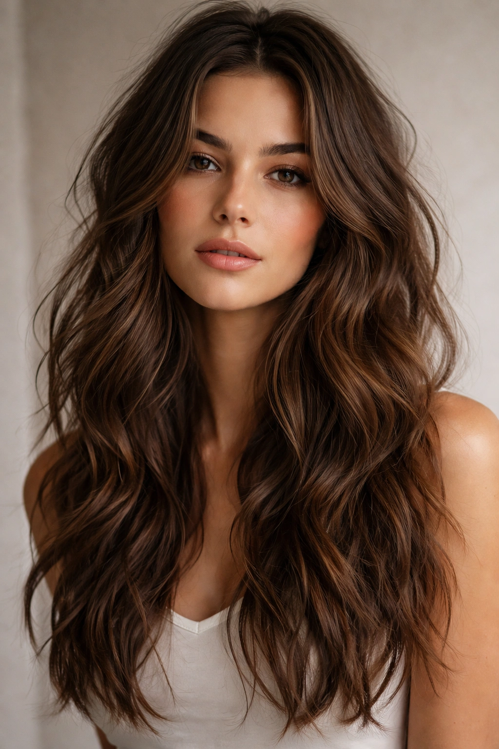 Brunette hair with textured bedhead waves
