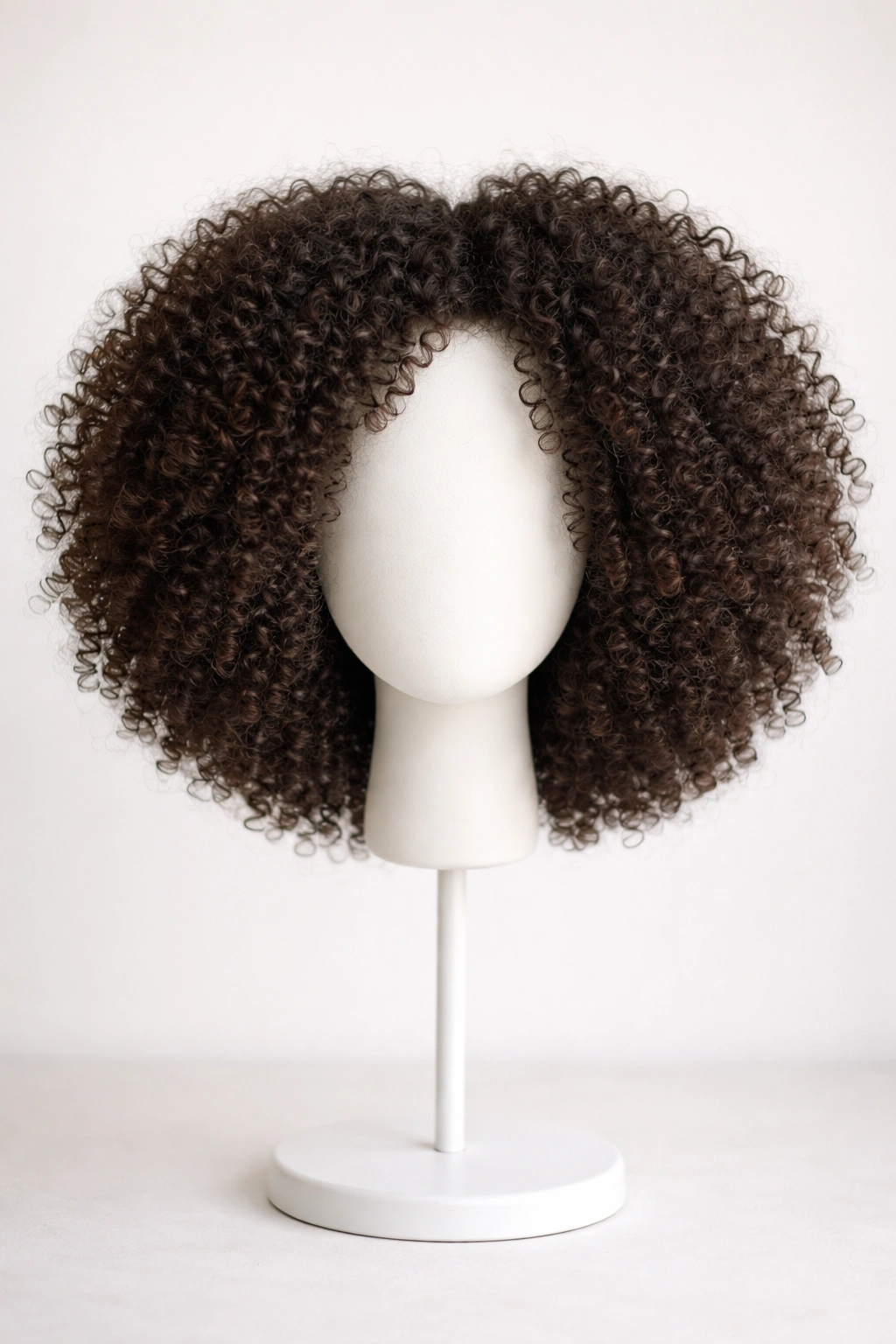 Beginner-friendly curly afro wig with looser curls on display