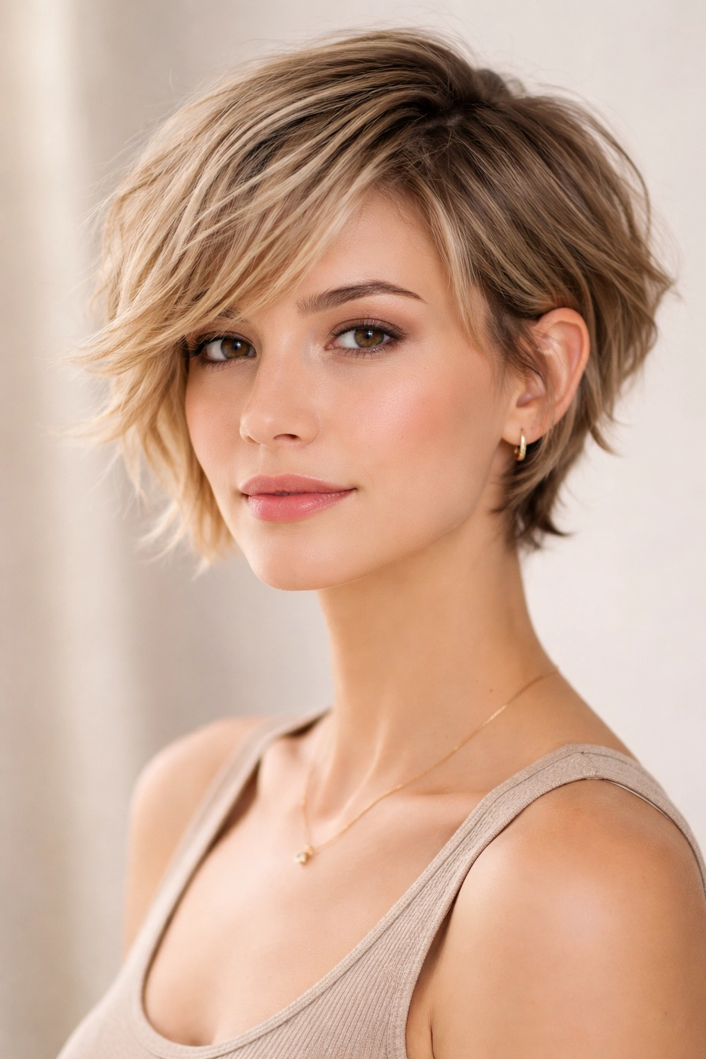 Asymmetrical bixie cut with short and long pieces for texture