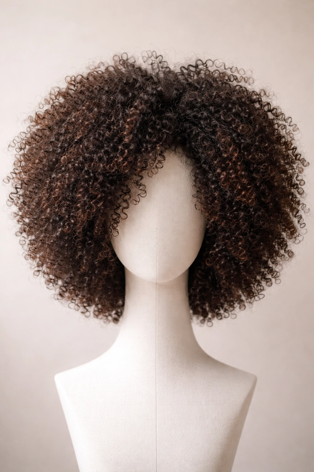 Blended curly afro wig combining human hair and synthetic fibers