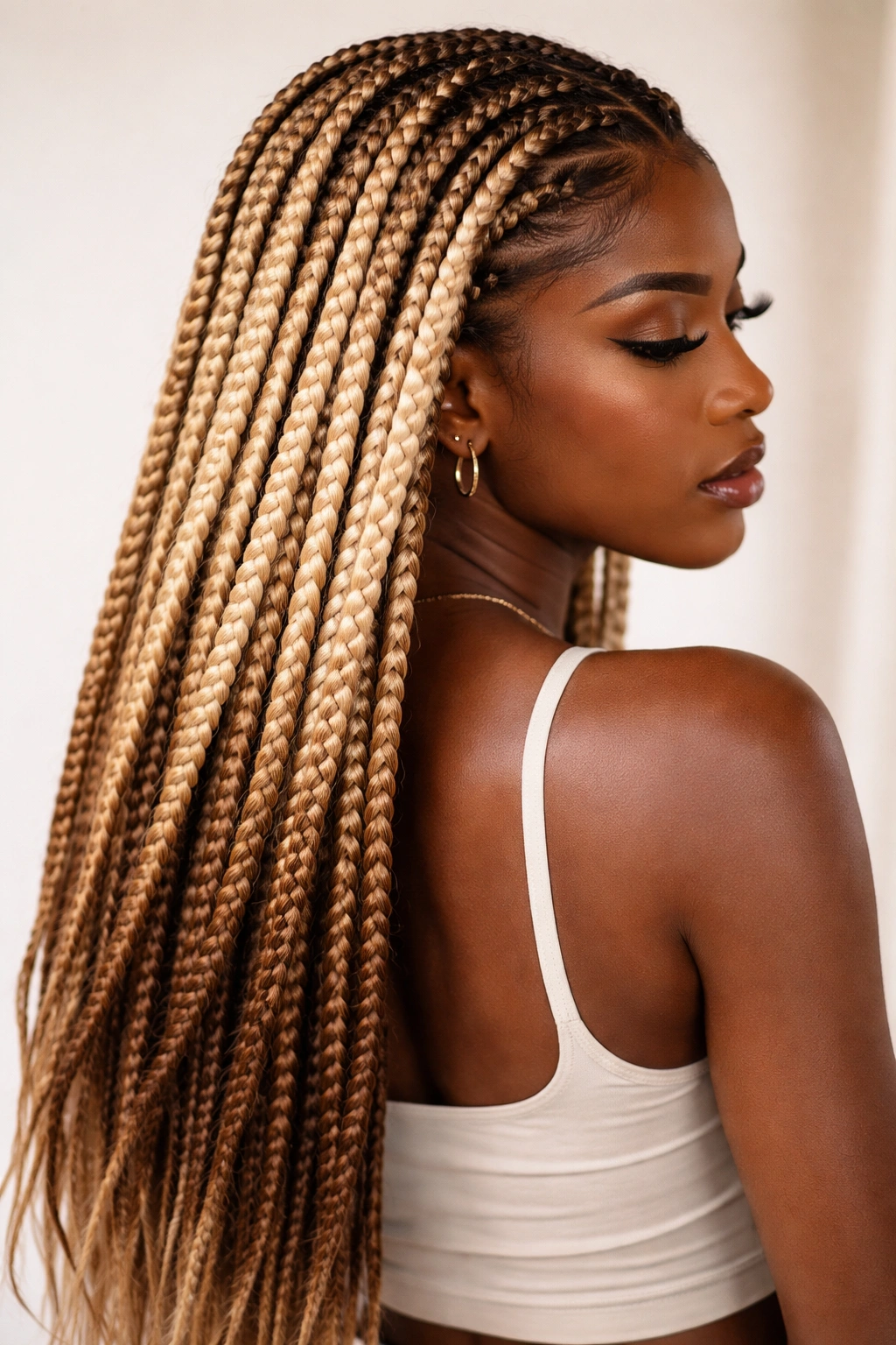 Blonde braids showing a smooth ombré gradient from roots to tips