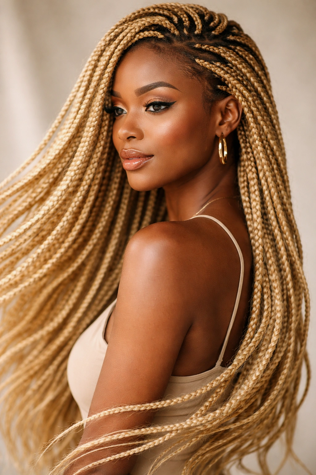 Blonde Senegalese twists showing flowing movement