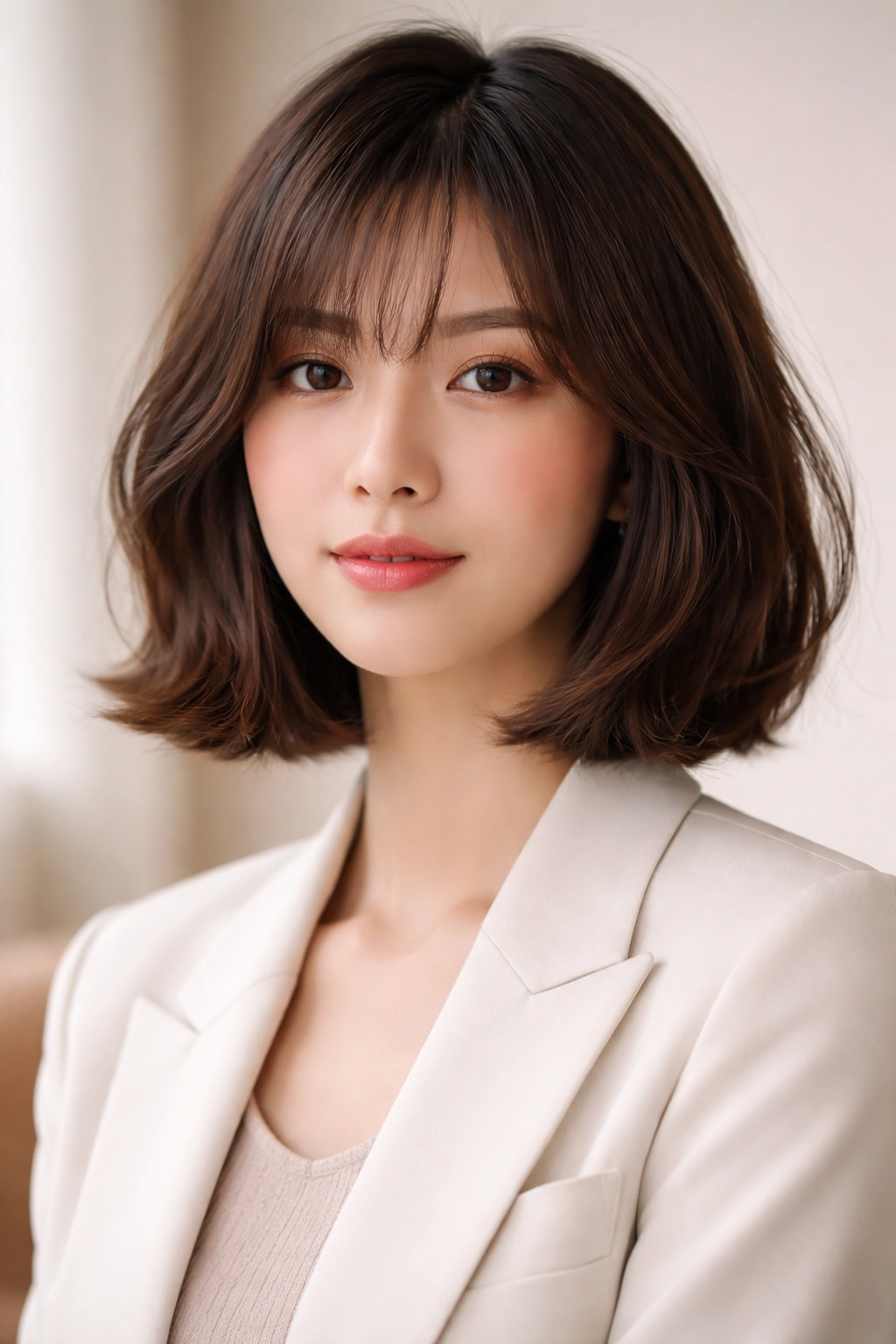 Model with blunt-cut medium bob and subtle waves.
