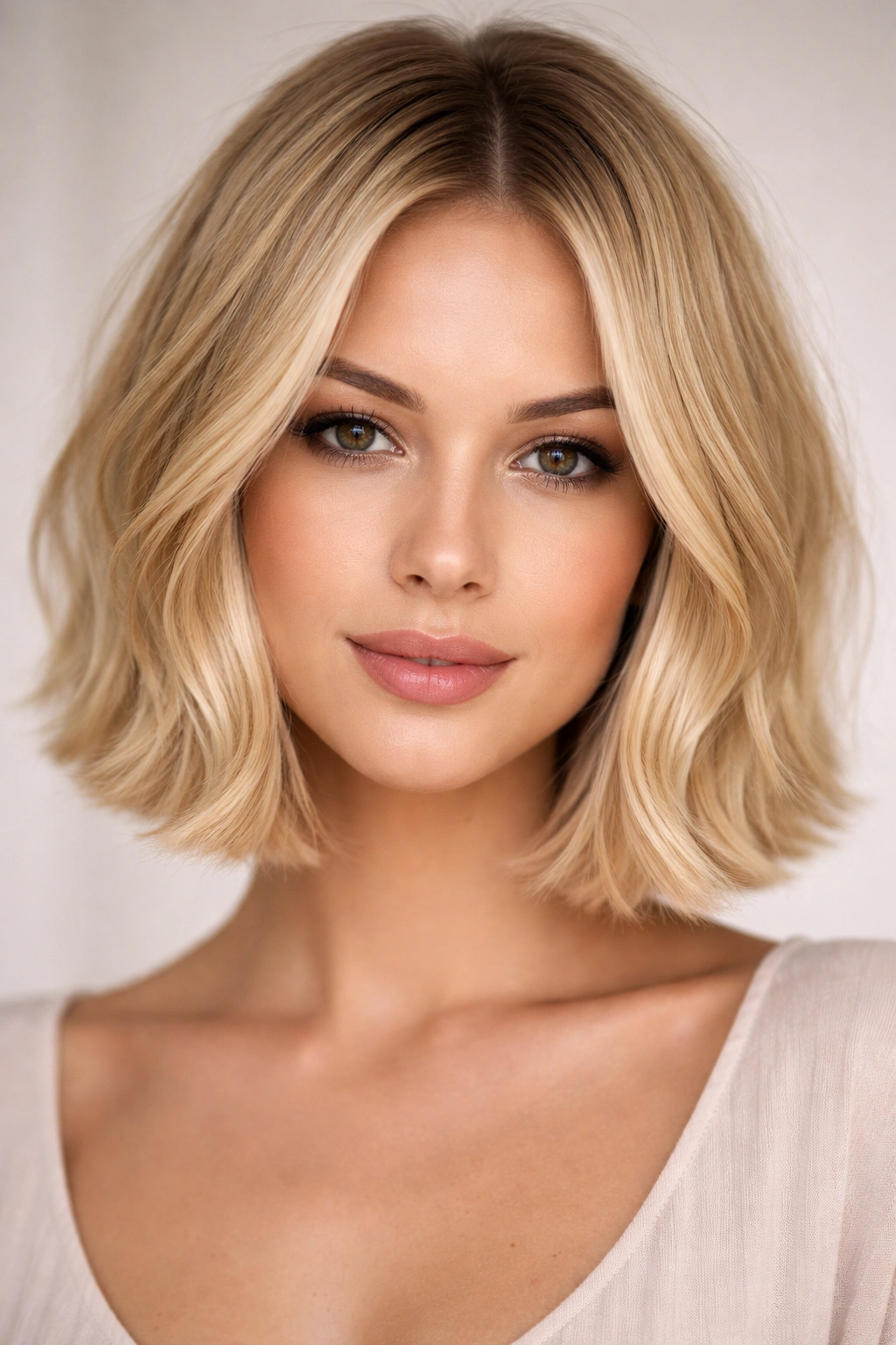 Blunt bob with inward-moving waves framing the face