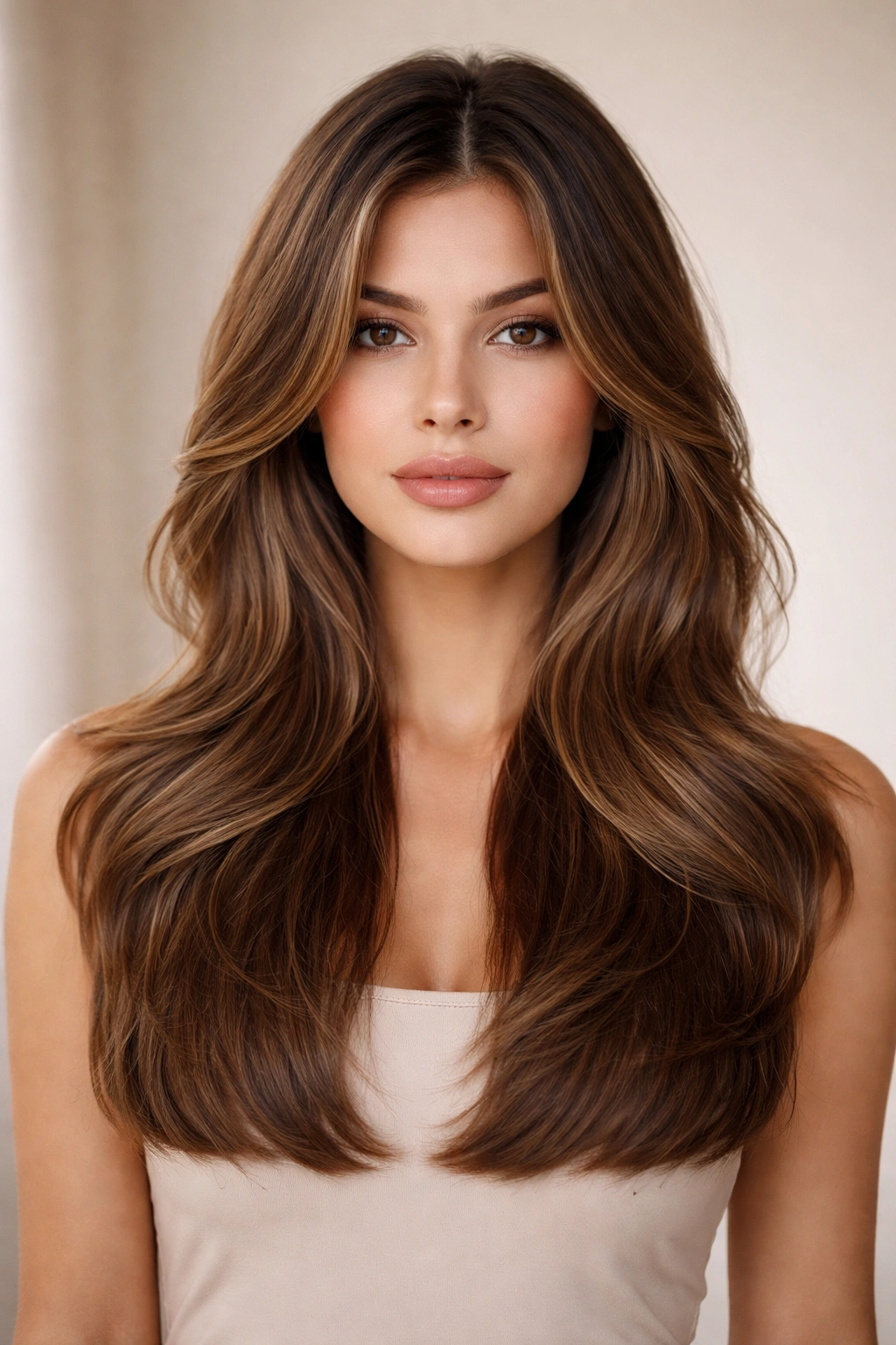 Blunt butterfly cut with soft waves and crisp blunt edge