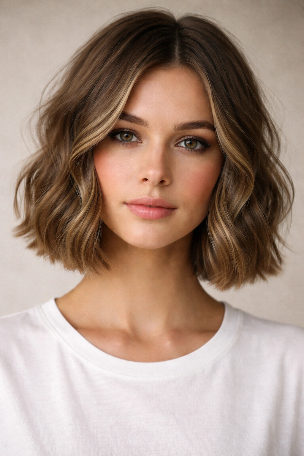 Blunt-ended wavy bob showing crisp line and soft waves
