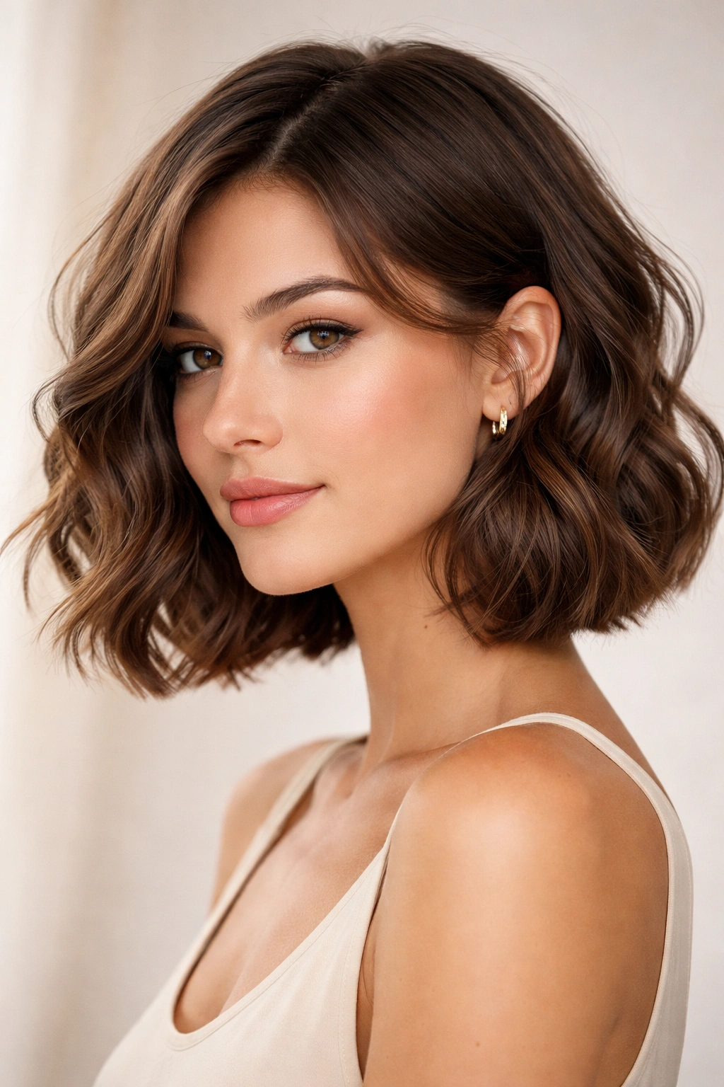 Blunt-Ended Wavy Italian Bob with blunt ends and soft waves.