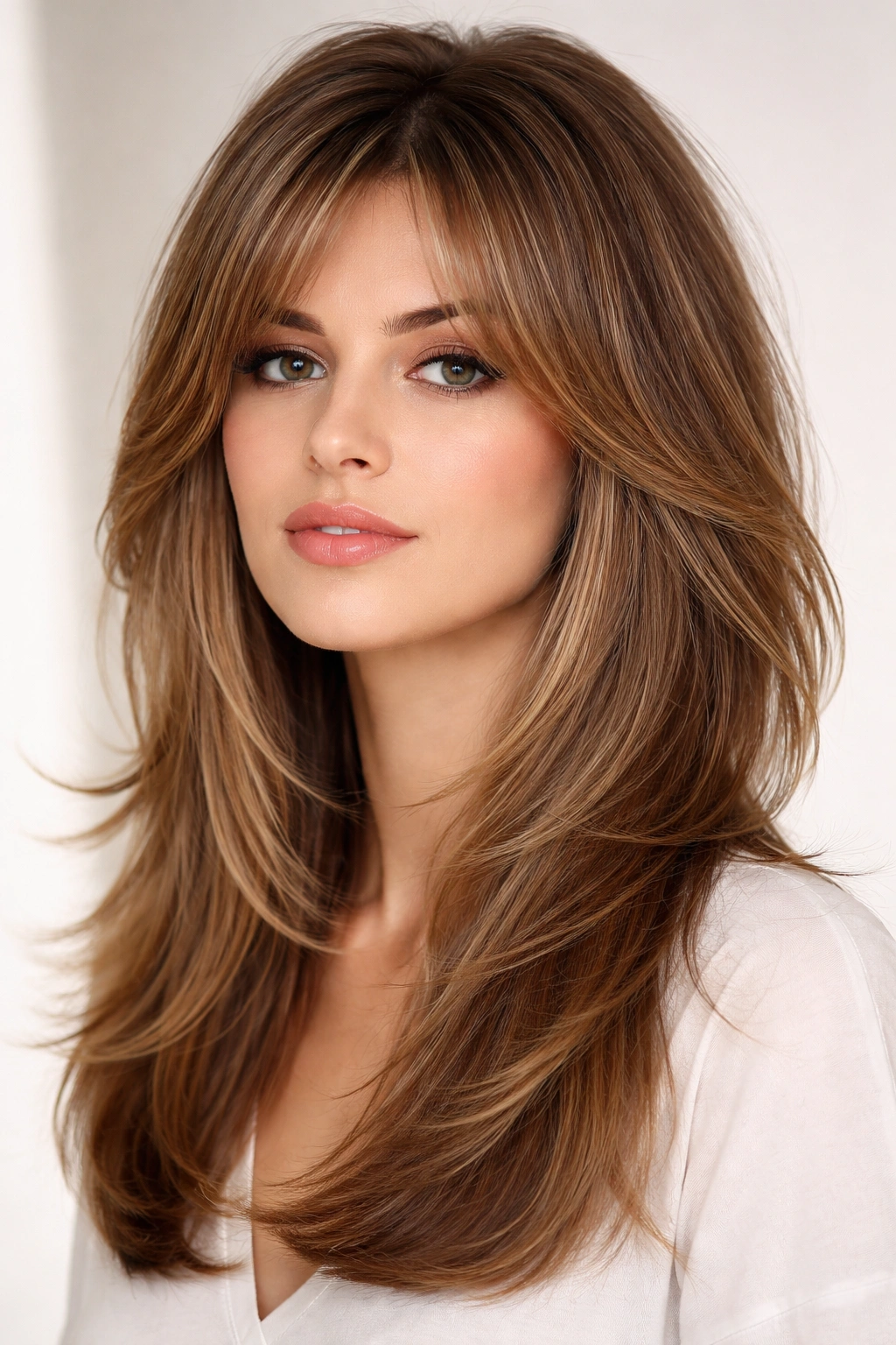 Blunt layers hairstyle with volume at crown and sides