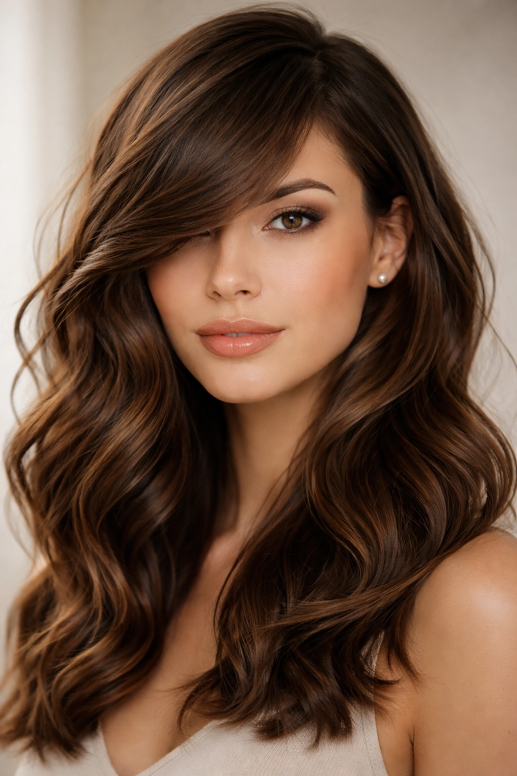 Blunt waves with angled side bangs creating a sculpted modern look