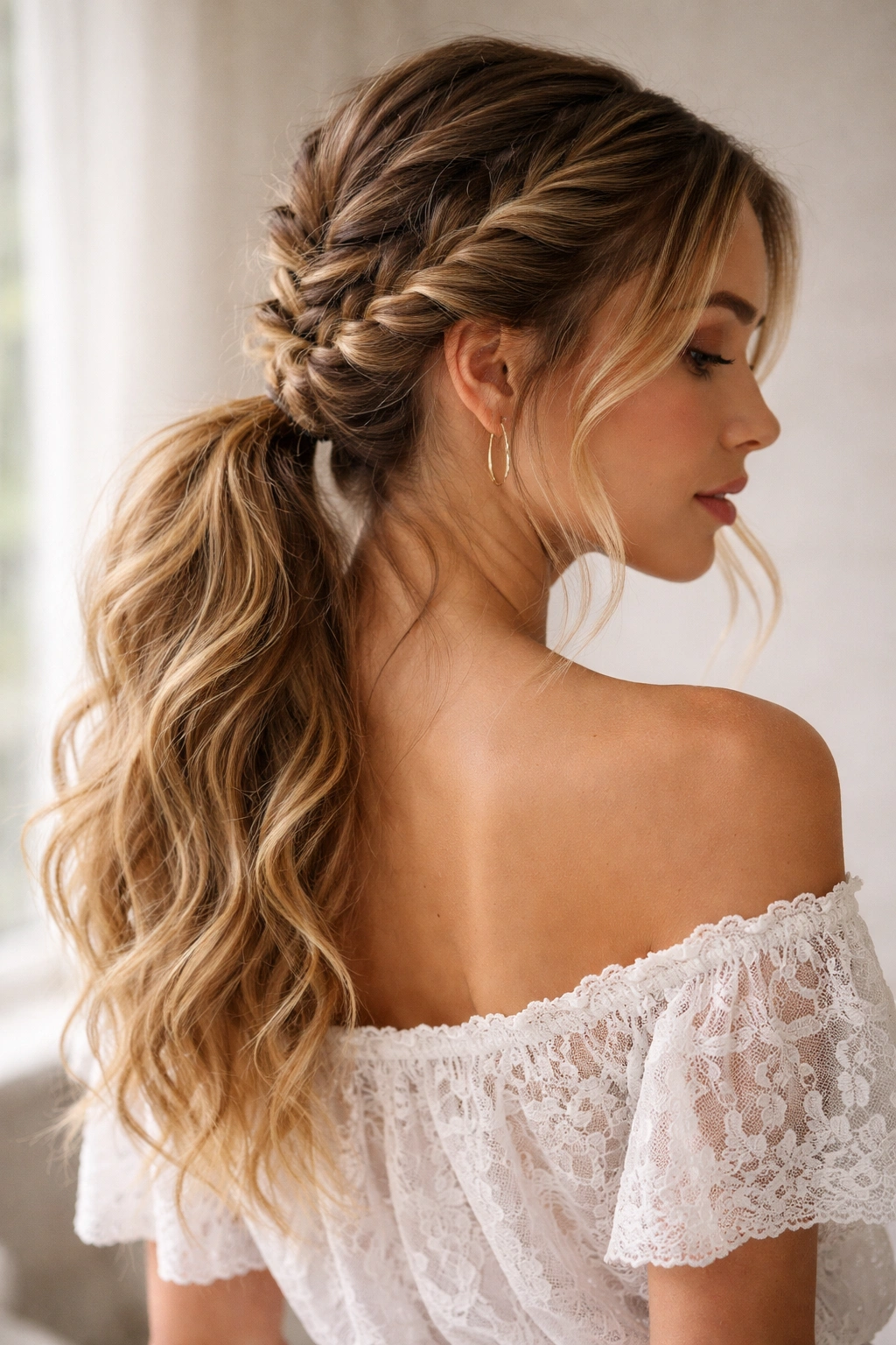 Two loose bohemian braids with face-framing wisps