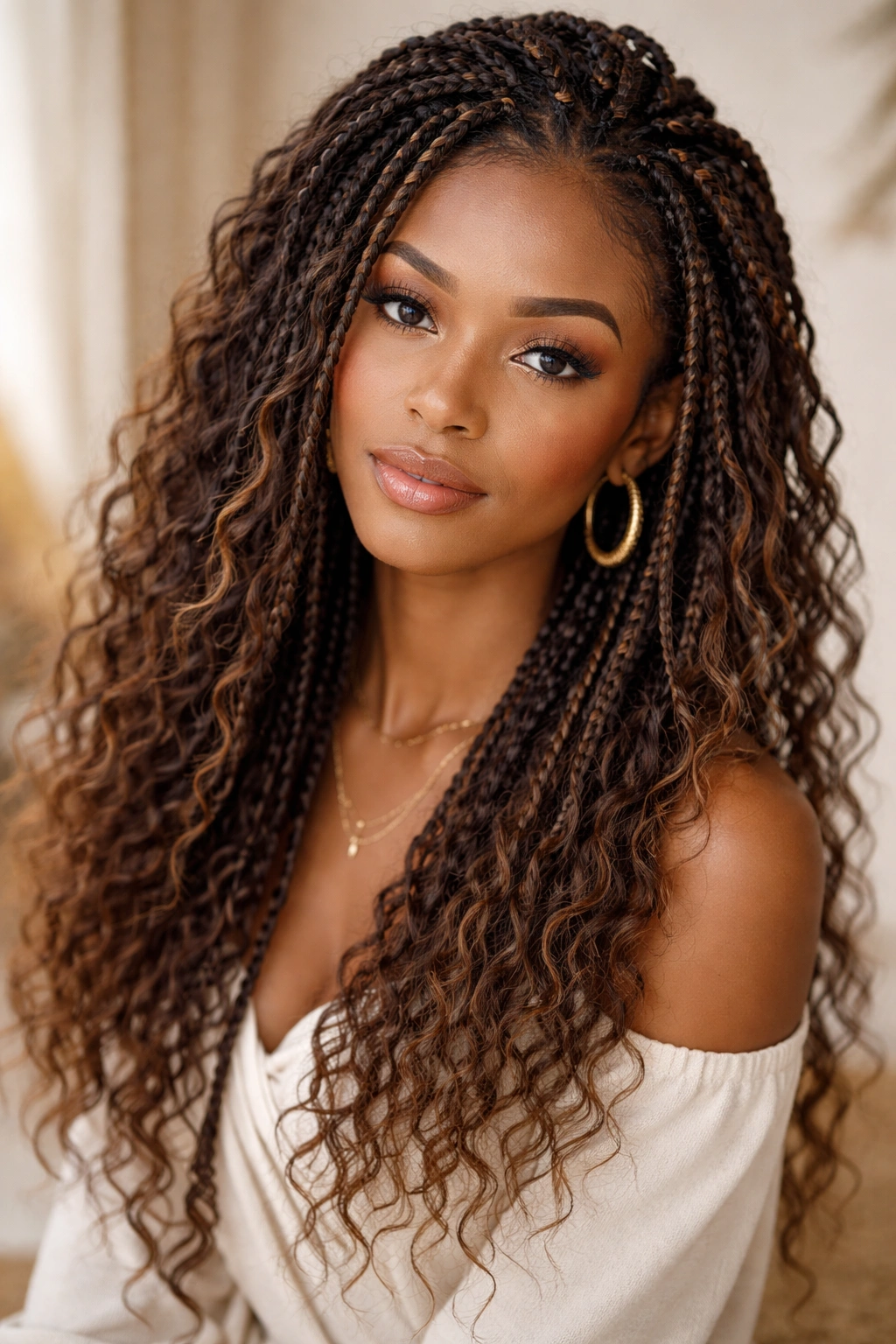 Boho crochet braids with teased texture and volume