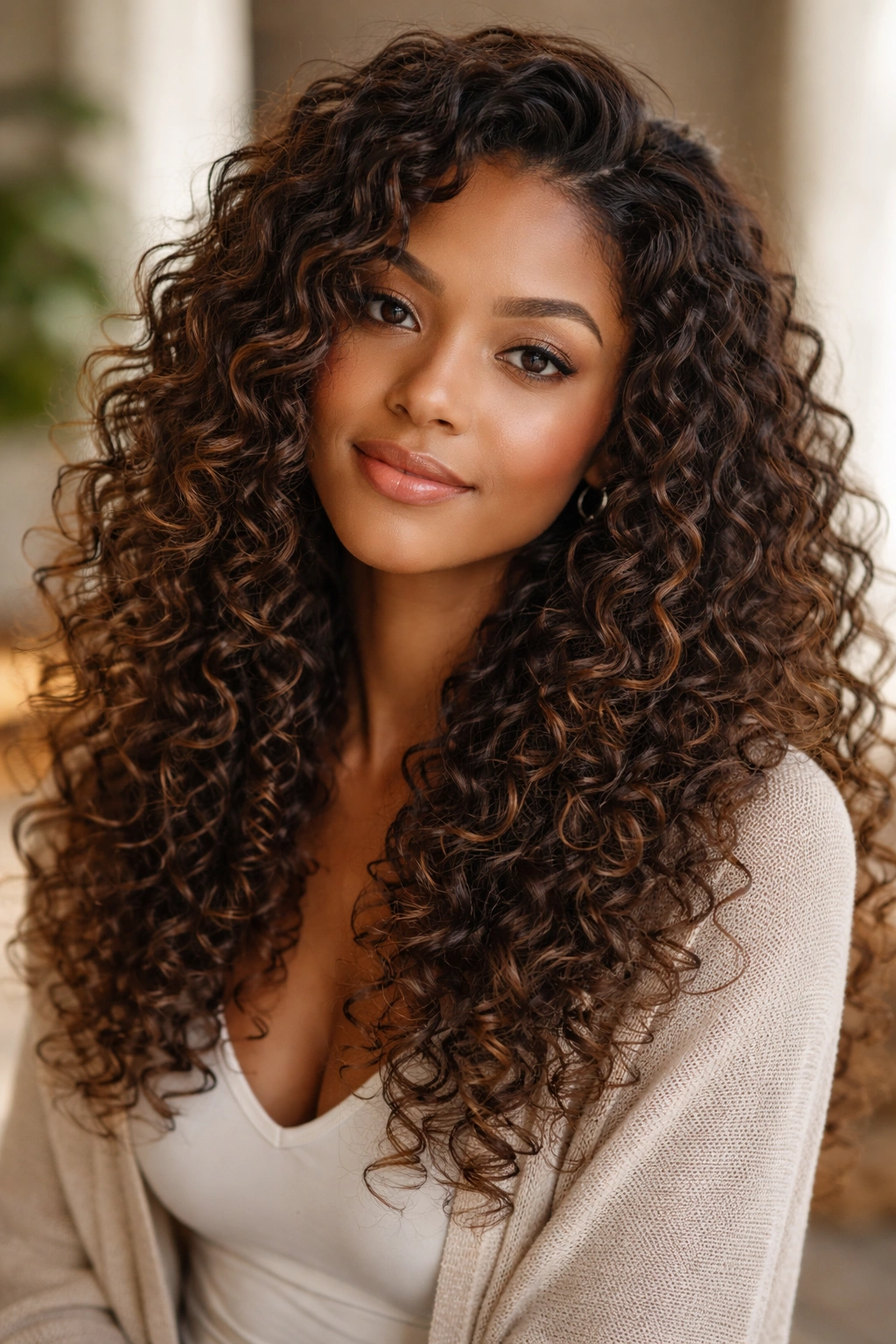 Soft loose crochet curls blending with natural curls for a boho look
