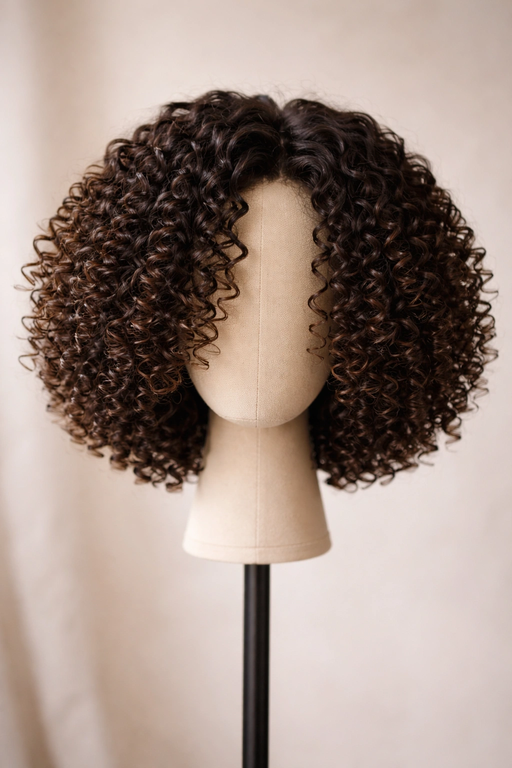 Close-up of a bouncy spiral curl wig with defined corkscrew curls
