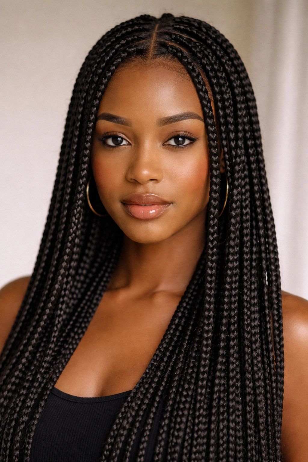 Front view of box braids on 4b hair