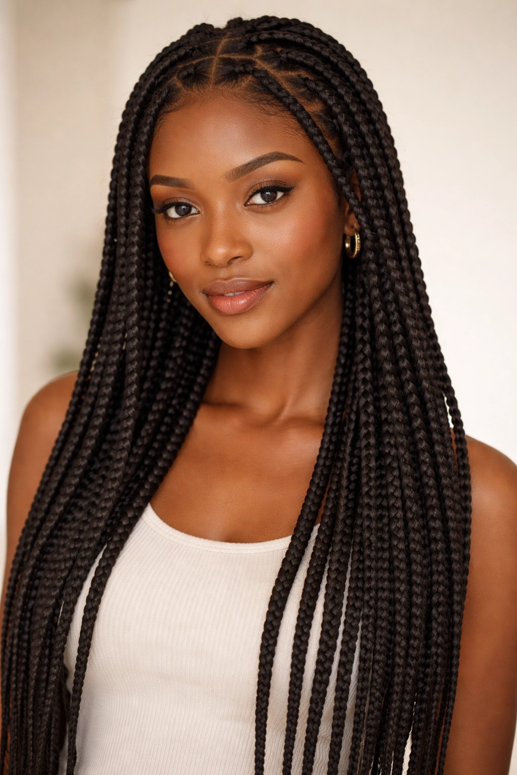 Head-and-shoulders portrait of box braids on 4C hair.