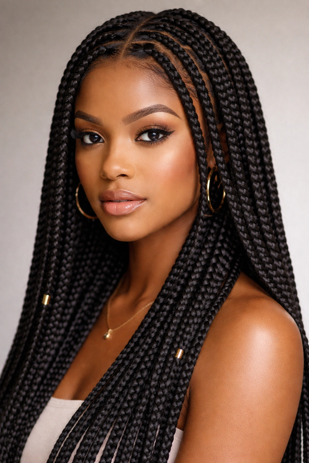 Close-up of classic box braids with uniform square sections