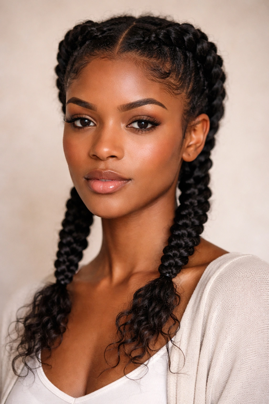Boxer braids on short Afro hair with boho unraveling