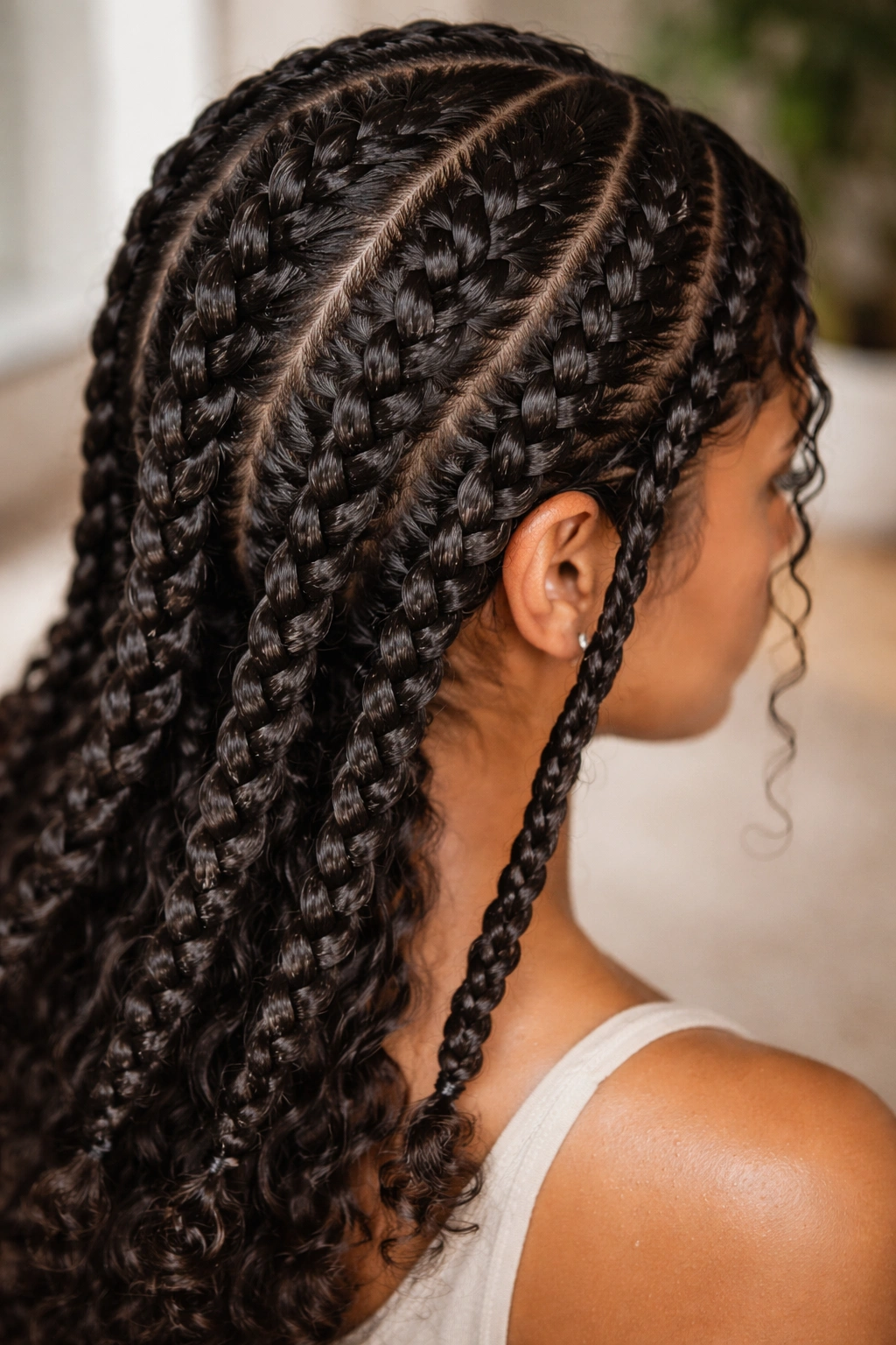 Close-up of braided sections resulting in defined curls