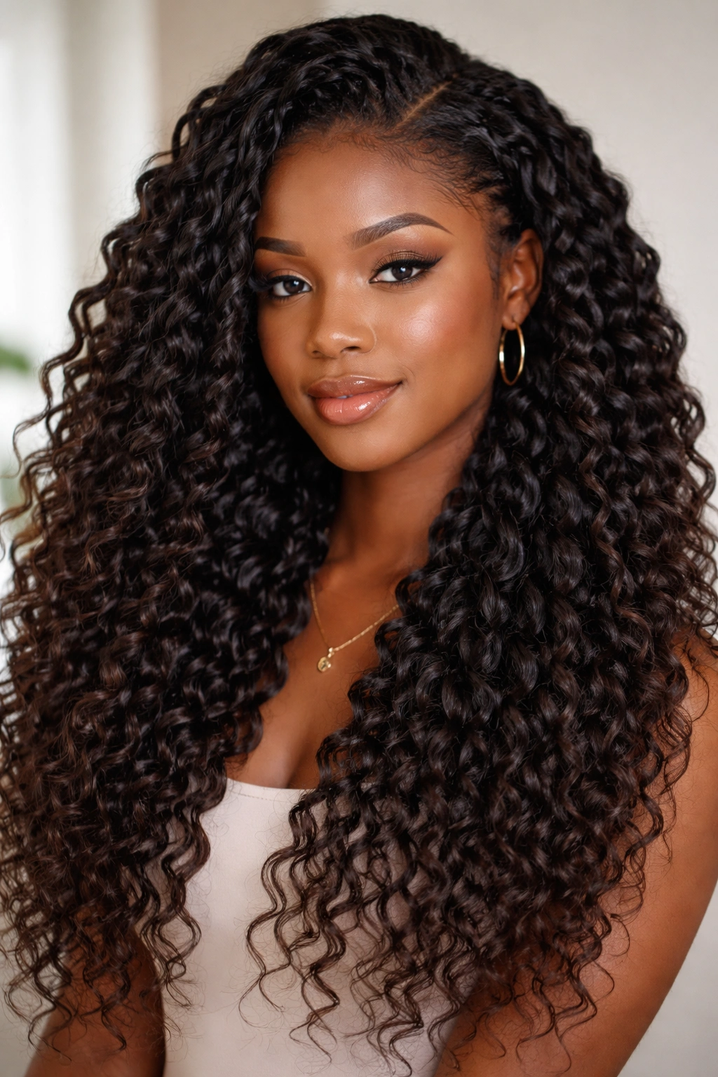 Braid-out texture with unraveled braids showing soft curls and length