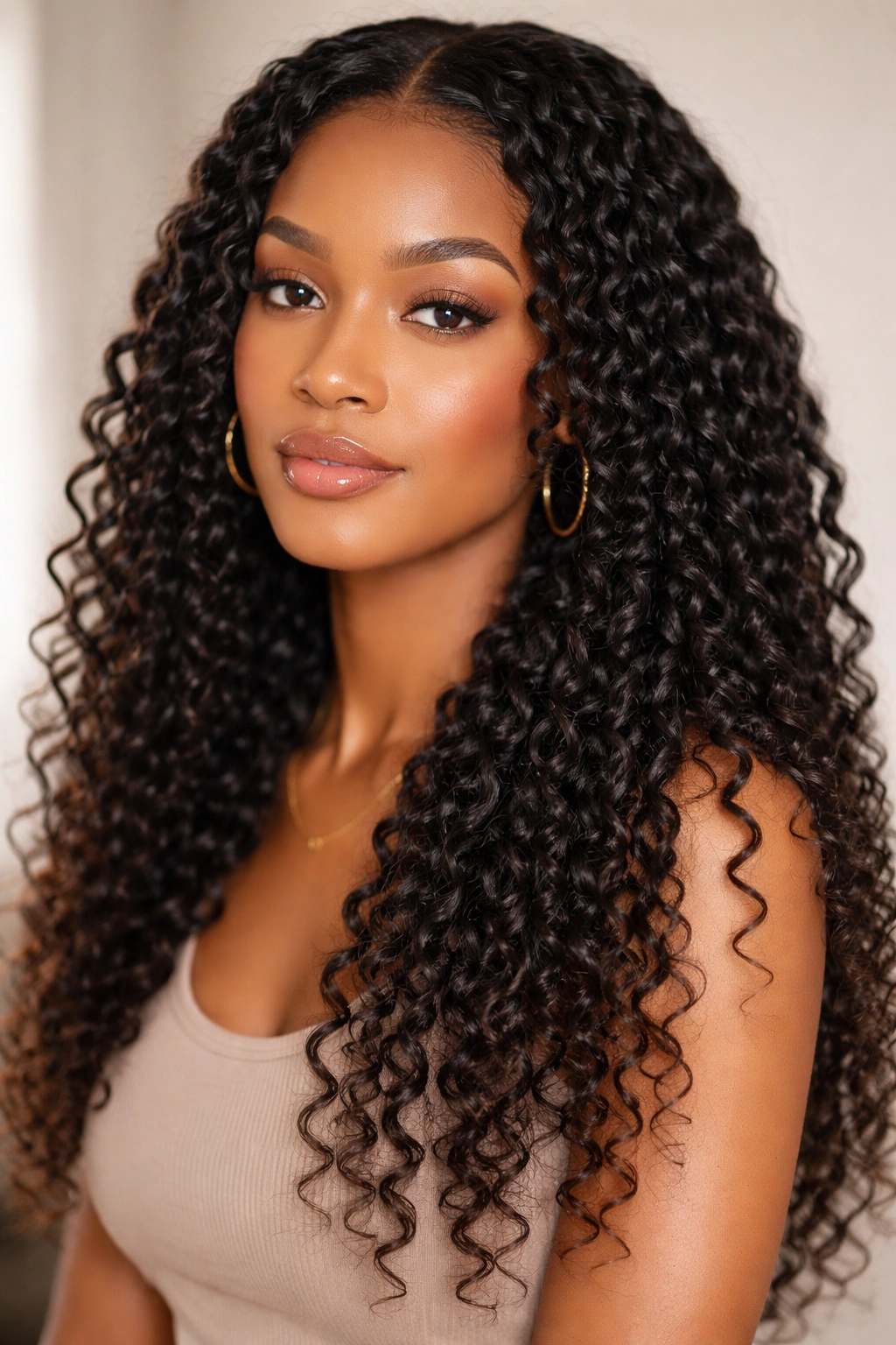 Elongated hydrated curls after a braid-out with shine