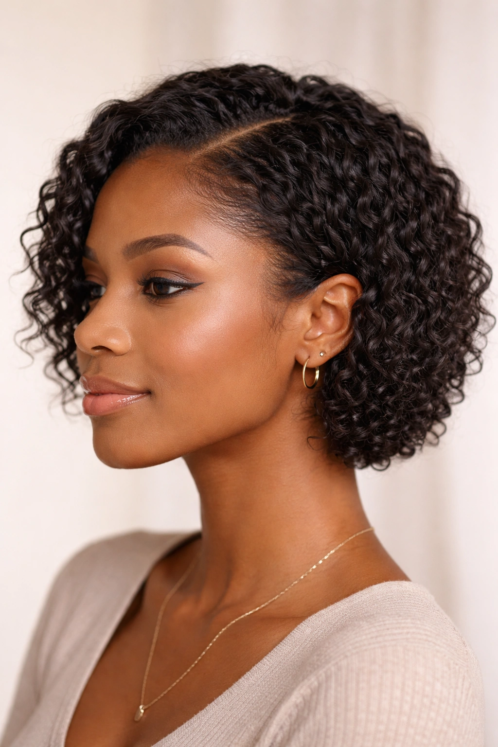 Close-up of short natural hair with braid-out waves