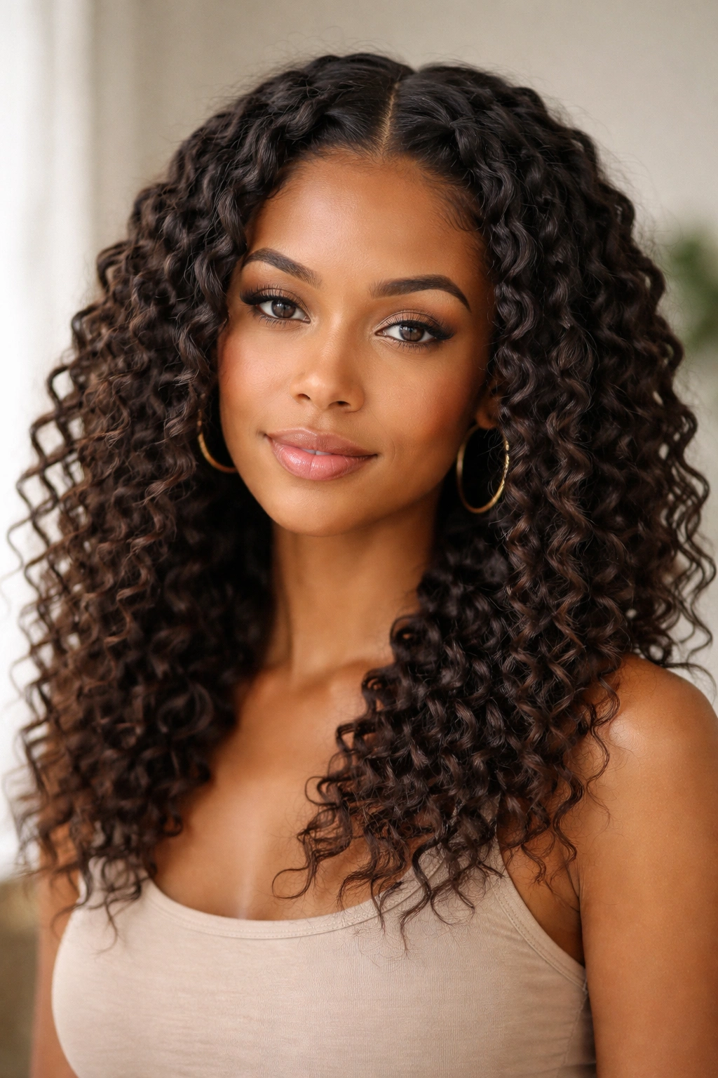 Braid-out hairstyle showing textured waves after unraveling